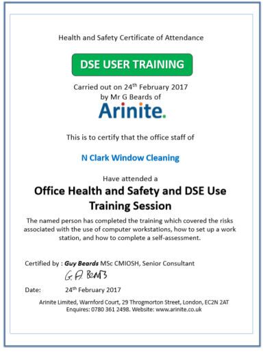 N Clark Office safety & DSE training certificate general